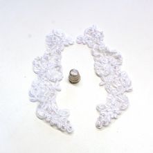 White and Pearl Beaded Corded Lace Bridal Applique x 2